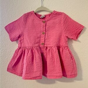 H&M Pink Button-Up Peplum Shirt
